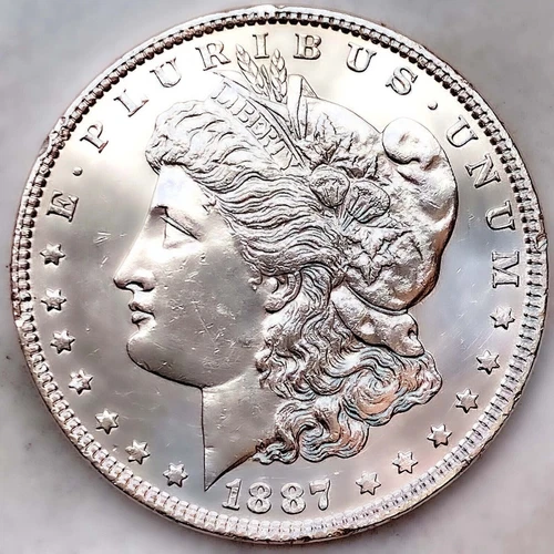 1887-P AU UNCIRCULATED  MORGAN SILVER DOLLAR 90% SILVER $1 US COIN -NICE!  S27