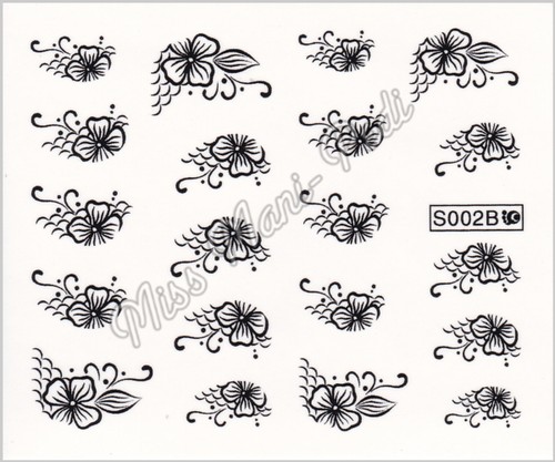 Black Flower Nail Stickers, Water Decals, Nail Decals, Transfers, Flowers S002B - Picture 2 of 5