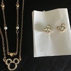 Disney Mickey Mouse Ears Gold-Tone Necklace/Earrings,Pearls,Rhinestones Adj. — photo 1