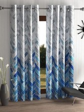 2 Pieces Blue Geometrical Panel Eyelet Polyester Window Curtains 5 7 9 Feet