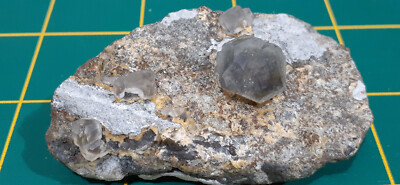Aqua Octhedral Fluorite with Trapezoidal Purple Phantoms on Matrix - China
