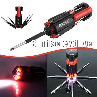 Multi-Functional 8in1 Screwdriver Set with 6 LED Flashlight Repair Tool