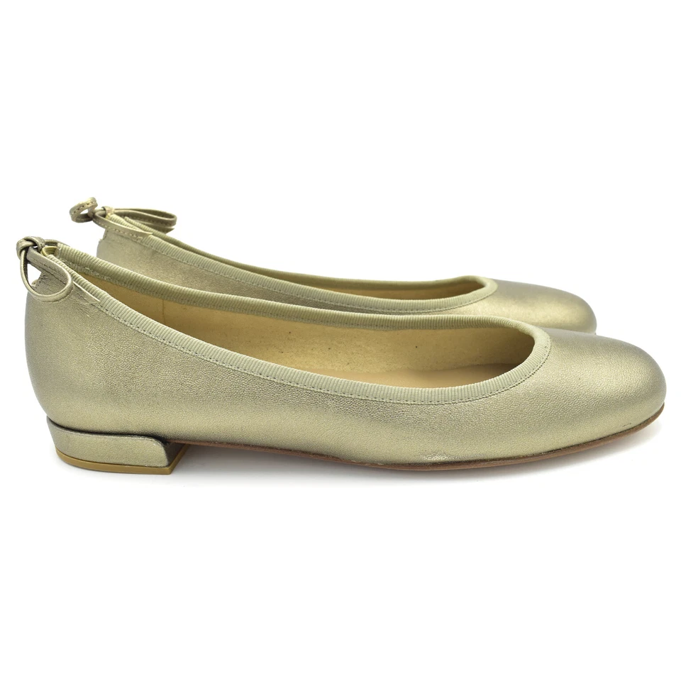 New $335 Stuart Weitzman Ballet Flats Ale Washed Nappa sz 7 Muted Gold Metallic - Image 2 of 4