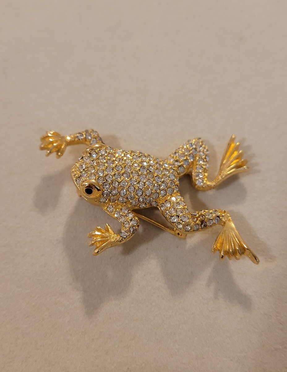 ピンブローチ　Chr Dior  Germany Christain Dior Goldtone Rhinestone FROG Pin Brooch Signed