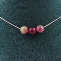Steine Und MinéRaux. Halskette 3 Perlen Turmalin Zweifarbig 8 Mm Kette Stahl