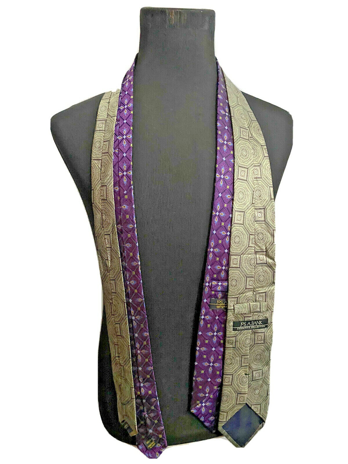 Lot 2 Jos A Bank Mens Silk Neckties Purple Blue Beige L 5859" W 3.5