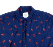 Katin Men's Button Front Short Sleeve 100 Cotton Navy Blue Print Shirt Medium