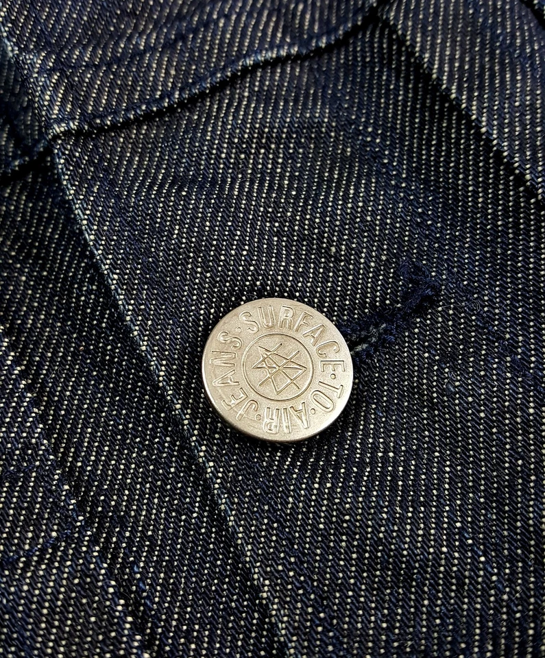 Surface to Air Sz S Mens Coated Denim Trucker Jacket Blue - Image 3 of 4