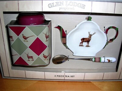 VINTAGE NEU SPODE GLEN LODGE CADDY LÖFFELABLAGE LÖFFEL TEESERVICE Hirsch Fasan