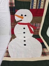 Handmade Warm Quilt Block Christmas 62"L X 46"W Snowman Snowflakes Holiday's