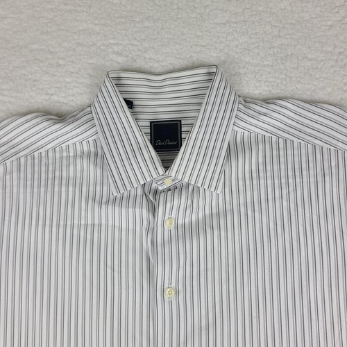 David Donahue Dress Shirt Mens 18.5 34/35 BIG Gray Striped Cotton Button Up - Picture 3 of 9