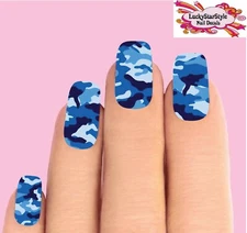 Waterslide Full Nail Decals Set of 10 - Blue Camo Camouflage