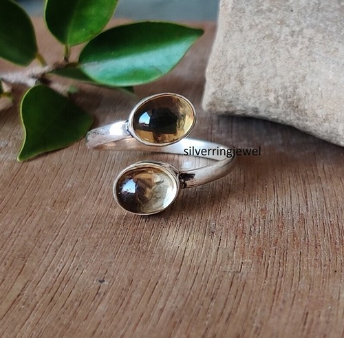 Natural Citrine Adjustable Silver Ring | 925 Sterling Solid Silver Ring | Two Ov - Picture 4 of 12
