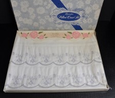 Vintage Pioneer Decorative Embroiderd Cotton Pillow Cases  Mr & Mrs READ NIBox