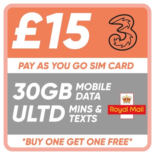 THREE NANO SIM CARD (3) - PAY AS YOU GO - FITS ALL PHONES -BUY ONE GET ONE FREE - 第 2/6 張圖片