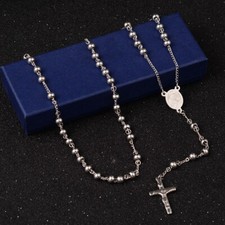 Stainless Steel Rosary Beads Necklace Crucifi...