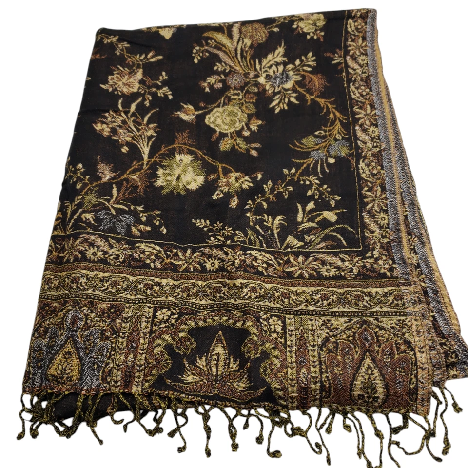 Bufanda para mujer Jones New York suave dorada negra floral metálica de gran tamaño 28/74" Foto 3 de 4