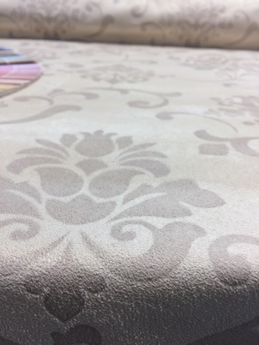 Damask Embossed French Cream Suede Fabric by the yard 59 inch - Picture 3 of 6