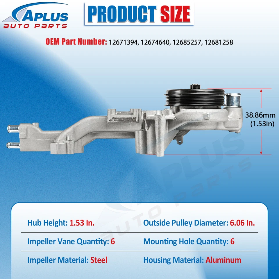 Water Pump For Chevrolet Silverado 2014-2018 GMC Sierra 1500 2014-18 12671394 - Изображение 3 из 4