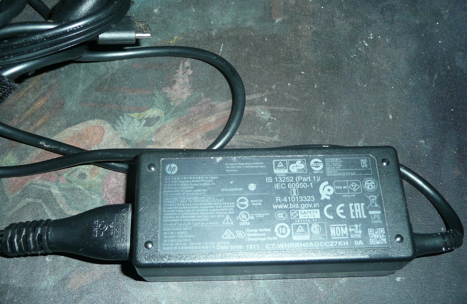 Genuine HP AC Adapter 45W 15V 3A - USB-C Power Laptop Charger Probook Chromebook