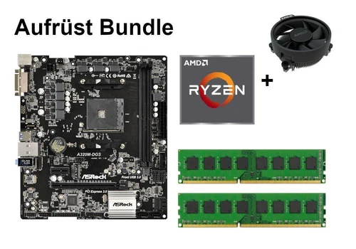Bundle ASRock A320M-DGS + AMD Ryzen 3 / Ryzen 5 + 8GB bis 32GB RAM