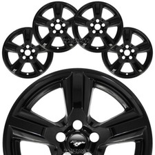 4 Fits 2015-2020 Ford Mustang V6 Black 17 Wheel Skins Hub Caps Alloy Rim Covers