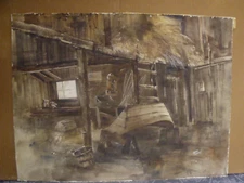 30" by 23" Robert Steedman Well Known Artist  Watercolor ~ Old Barn Interior