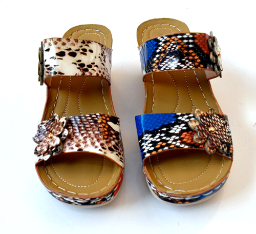 Yasirun Snakeskin Embossed Platform Wedge Sandals Women's Size 5.5 Slip-on Shoes