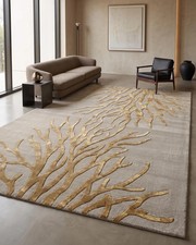 Hand Tufted , Handmade Wool and silk Area Rug, Modern Beige Gold Rug