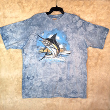 Vintage Swordfish Shirt Men's XL Deep Sea Fishing USA Made Acid Wash Light Blue