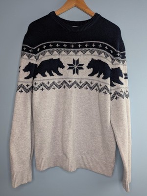 Old Navy Fair Isle Knit Sweater Men's Blue & Gray Bear Medium 