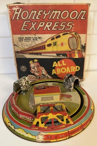 Vintage Honeymoon Express Louis Marx Wind Tin Train With Original Box USA WORKS
