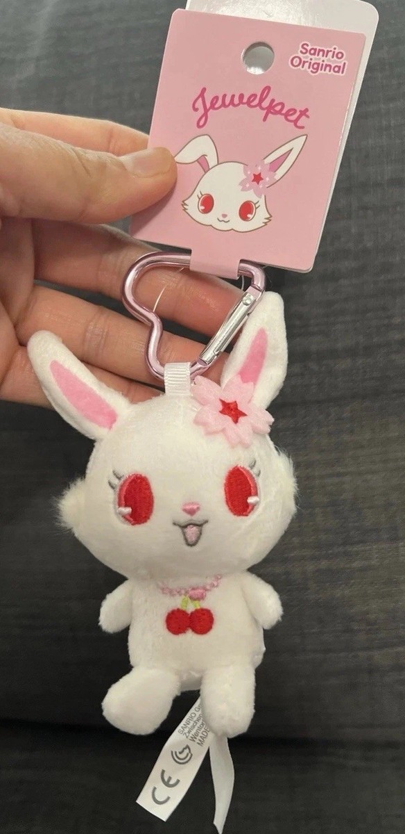 Sanrio White Pink Jewelpet Ruby Bunny Rabbit Plush Keychain