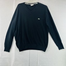 Lacoste 100 Cotton V-Neck Black Pullover Sweater Men  s Size 6