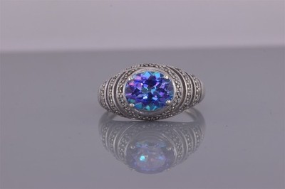 NVC Sterling Silver Oval Mystic & White Topaz Oval Accented Band Ring 925 Sz: 9 