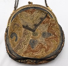 Antique Victorian Metallic Embordiery Purse Evening Bag France