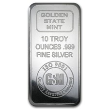 10 oz Silver Bar - Golden State Mint (ISO) 99.57 per troy oz