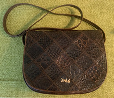 Patchwork 70  s Croc Embossed Shoulder Bag Vintage Dark Brown Boho Patchwork
