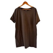 Eileen Fisher Dress Womens M Brown Organic Cotton Jersey T Shirt Pockets Casual