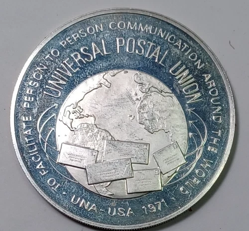 1971 UN Universal Postal Union Sterling Silver Round 25 Gm Proof Medal JBTr29