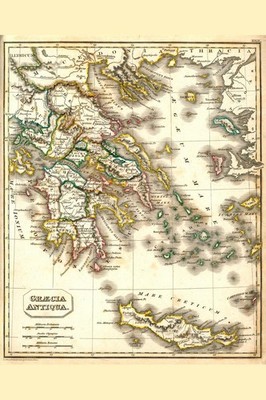 Ancient Greece Antique Style Map Travel World Map with Cities in Detail Map Post