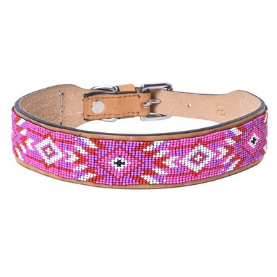 Hilason Western Style Heavy Duty Beaded American Leather Pet Dog Collar