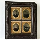 Antique 19th Century Gutta Percha Union Case  4-panel Frame with Four Tintypes