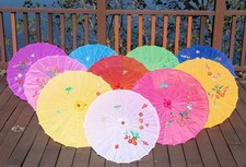 Vintage Umbrella Parasol Wooden Handle Traditional Chinese Waterproof Fabric New