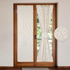 Linen French Door Curtains Set of 2, Elegant Country Style Little Grass and F...