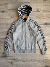 Adidas Grey Zip Cotton Hoodie Zebra Pattern Women's S