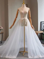 Detachable Skirt Train For Wedding Dresses Lace Tulle 2 Layer White Ivory Custom