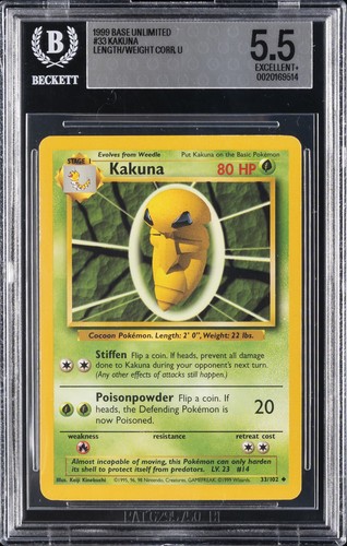1999 POKEMON BASE UNLIMITED LENGTH/WEIGHT CORR. U #33 KAKUNA BGS 5.5