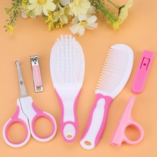 Pink 6pcs Convenient Daily Baby Nail Clipper Scissors Hair Brush Comb Manic TO