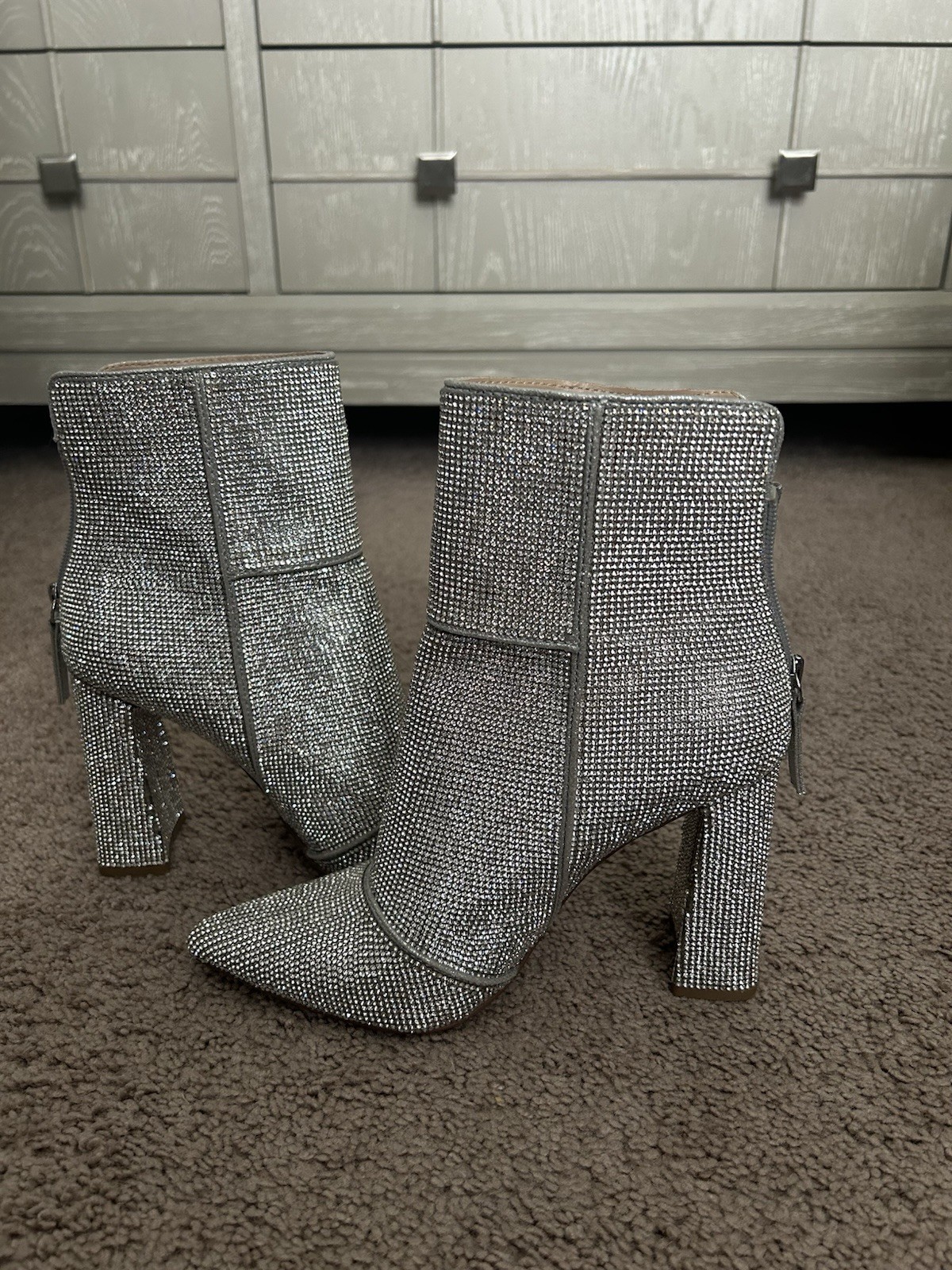 Steve Madden Women's Tarra Block Heel Ankle Boots Rhinestones 7M